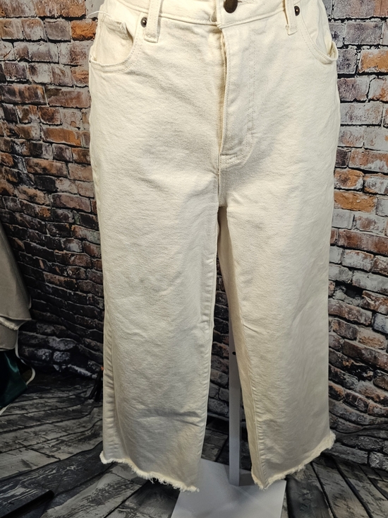 Oliver Logan Denim - Oliver Logan Wide Leg Crop Jeans Size 28 Ecru Cream Raw Hem High Rise Denim
